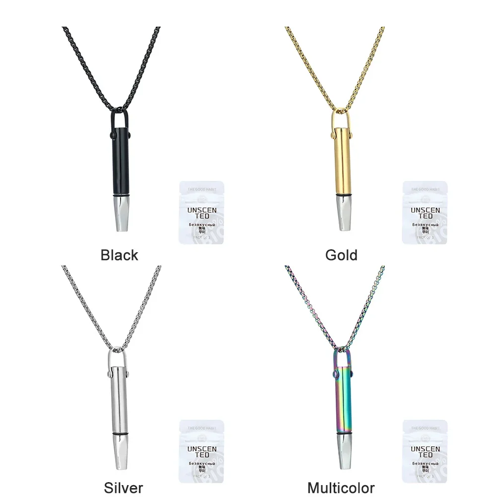 Breathing Necklace with Filter Cotton Titanium Steel Pendant Wear Resist Mindfulness Necklace for Smoking Cessation Tool