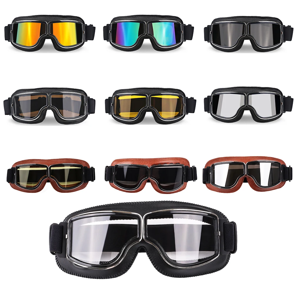 

Motorcycle Glasses Windproof Motorcycle Helmet Glasses Sunglasses Retro Universal Folding Leather Retro Motorcycle Accessories