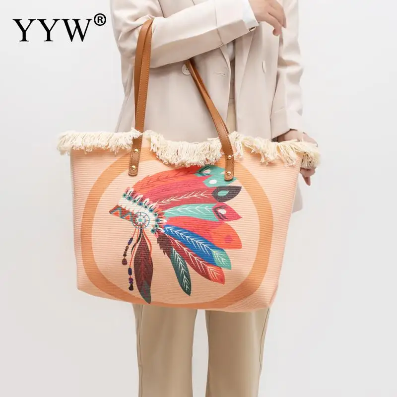 Vintage Gypsy Bohemian Chic Canvas Women Bag Fashion Ethnic Style Large Capacity Soft Tote Bag Lady Travel Purses And Handbags
