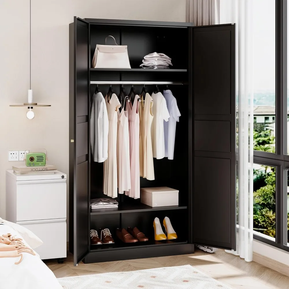 Metal Armoire Wardrobe Closet with 2 Doors 72'' Wardrobe Cabinet with Hanging Rail Metal Closet with Adjustable Shelves for Bedr 2