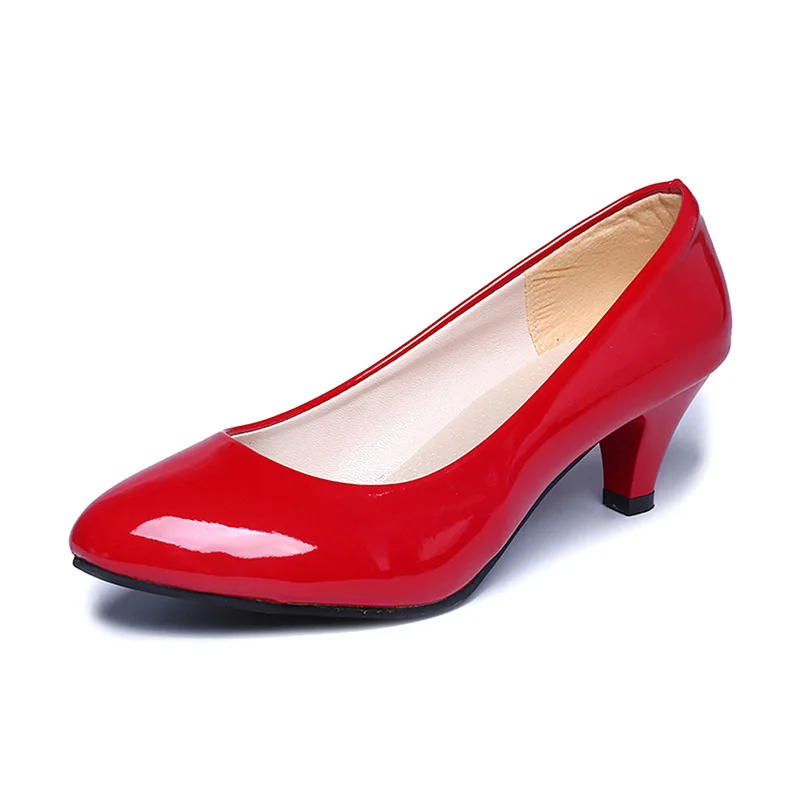 New Women's Shoes On Heels Elegant Medium High Heeled Ladies Pointed Toe Fashion Pumps For Woman Office Black White Red 5