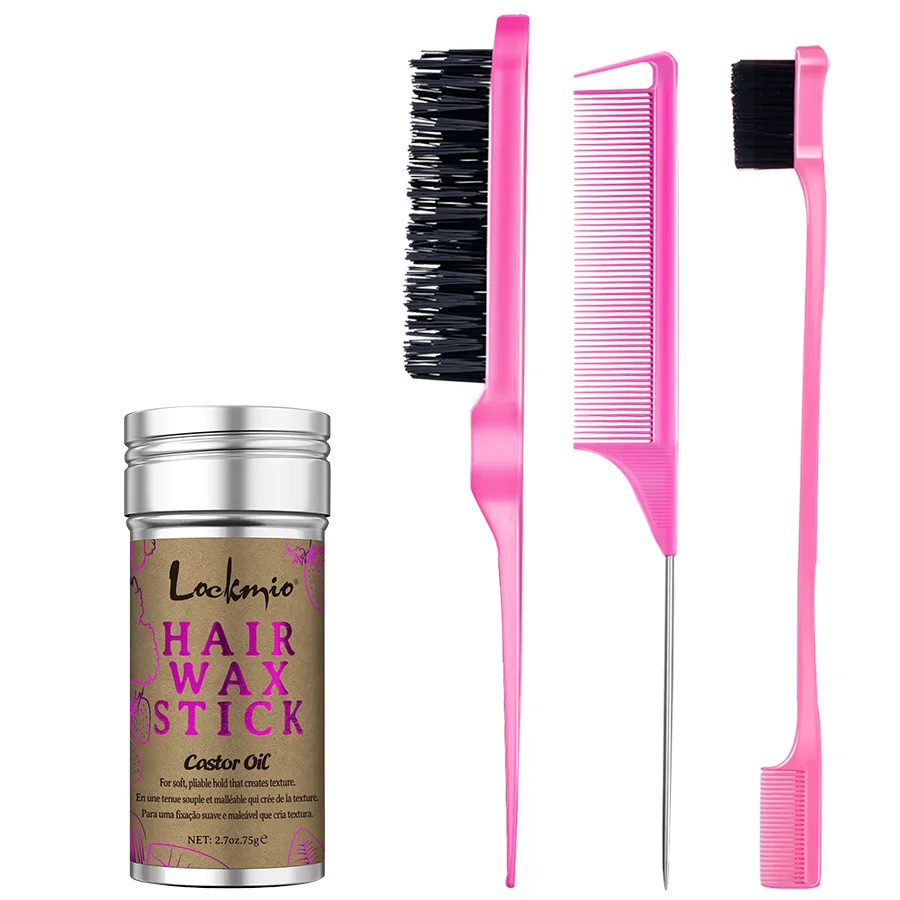 Styling Hair Wax Stick High Shine Smooth Hair & Wig Solid Wax Stick Natural Long-Lasting Anti-Frizz Pomade Cream 3comb Kit