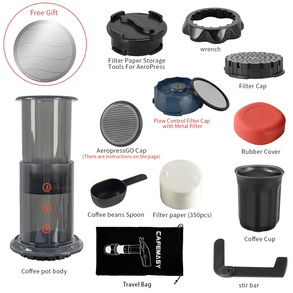 CAFEMASY Portable Espresso Coffee Maker and French Press with Filters