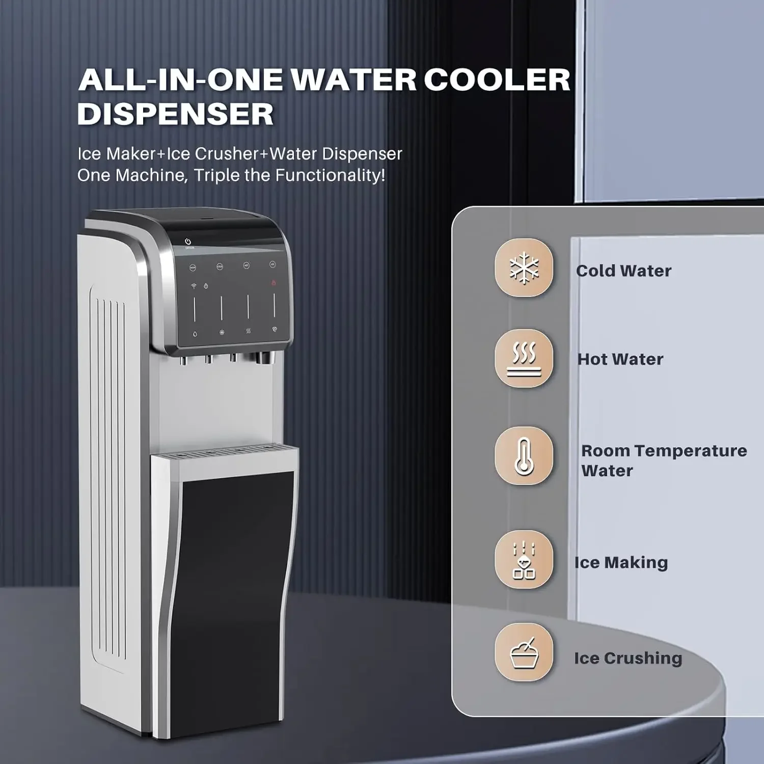 5-in-1 Water Cooler with Ice Maker, Water Dispenser for 5 Gallon Bottle, Bottom Loading, Hot/Cold Water Dispenser Built-in Bulle 5