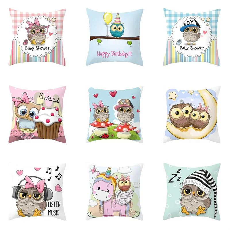 

Cartoon Owl Animal Decorative Cushions Pillowcase 40/45/50cm Polyester Cushion Cover Kids Birthday Party Home Decor Gift