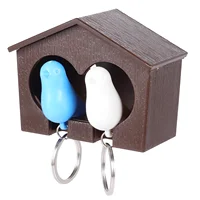 Random Color Couple Birdhouse Keychain Wall Mount Key Ring Holder Home Storage Birdhouse Key Fob Sparrow Keychains Hooks 1