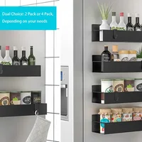 Magnetic Fridge Shelf Spice Storage Rack Black Iron Space Saving For Cabinet On The Side Of Refrigerator Kitchen Organizer Shelf 4