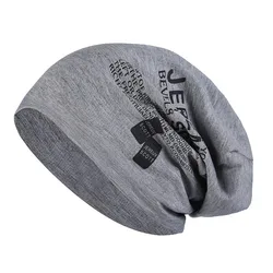 Unisex Soft Cotton Baggy Beanie Hat - Autumn/Spring Slouchy Skullcap with Fashion Letter Print (A Light Gray)