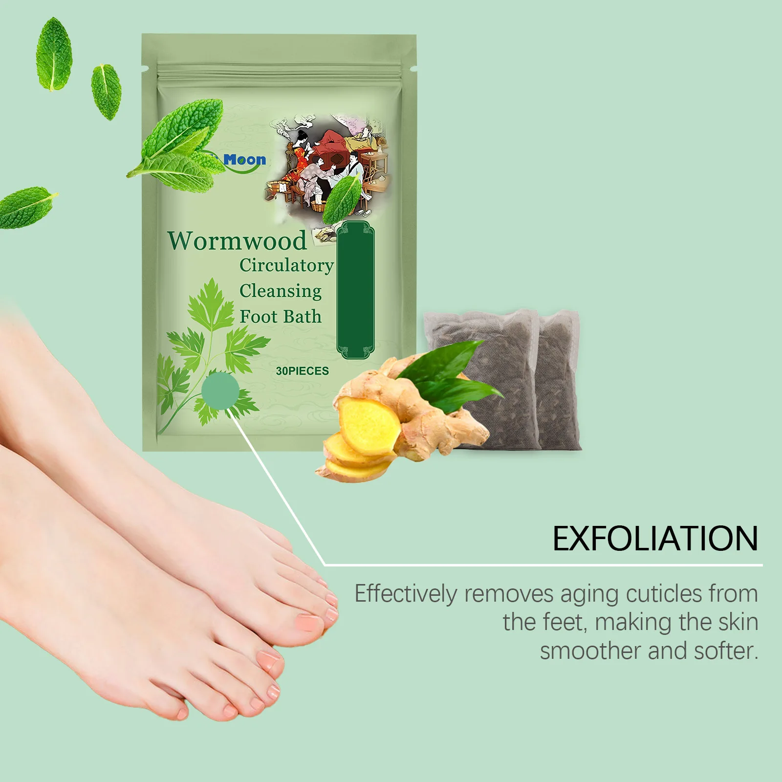 Wormwood Foot Bath Herbal Help Sleep Relieve Stress Fatigue Relax Muscle Lymphatic Drainage Dehumidification Foot Cleansing Soak