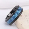 Somen 8mm Black Tungsten Carbide Rings Wedding Band For Men Blue Carbon Fiber Inlay Beveled Edge Polished Jewelry Men's Ring 2