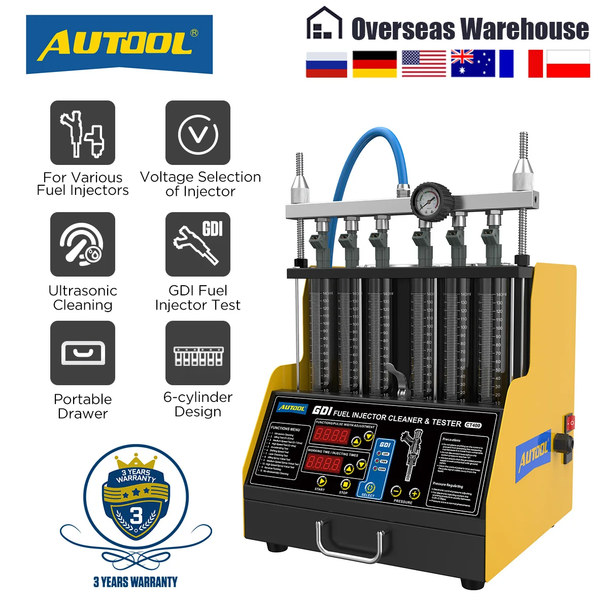 AUTOOL CT400 GDI EFI FEI топливный инжектор очиститель и тестер машина 6 цилиндров для