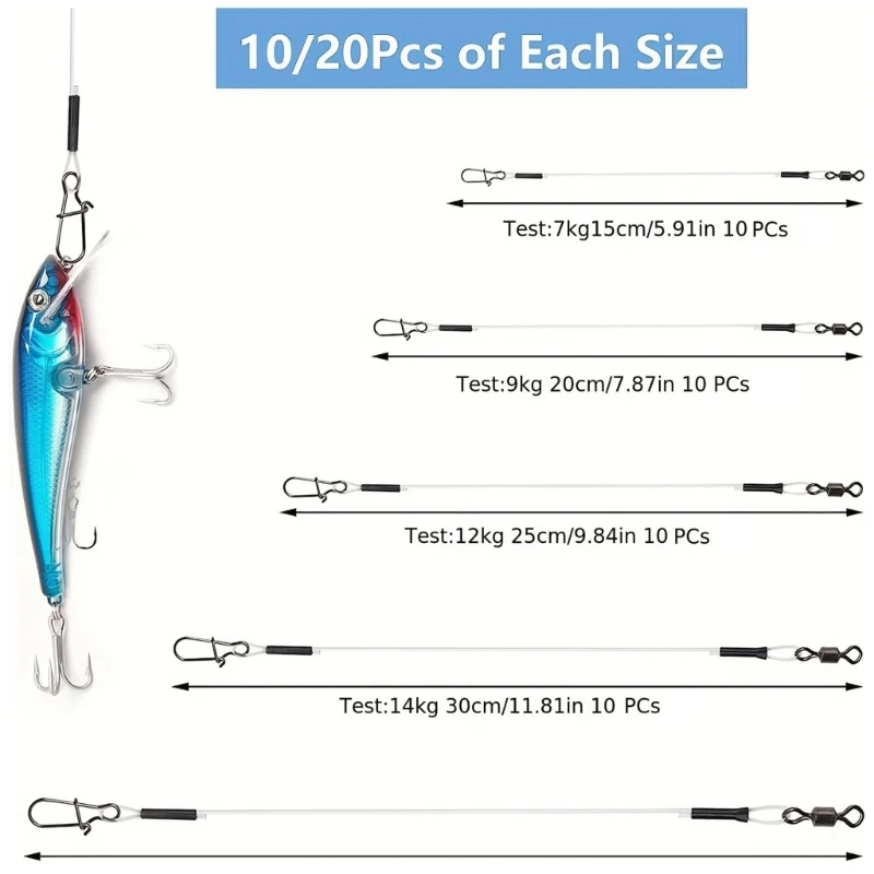 Hezhou Lot De 12 Bas De Ligne Fluorocarbone 20 Cm – Émerillons Inclus, Résistants Pour Pêche Eau Douce & Salée !