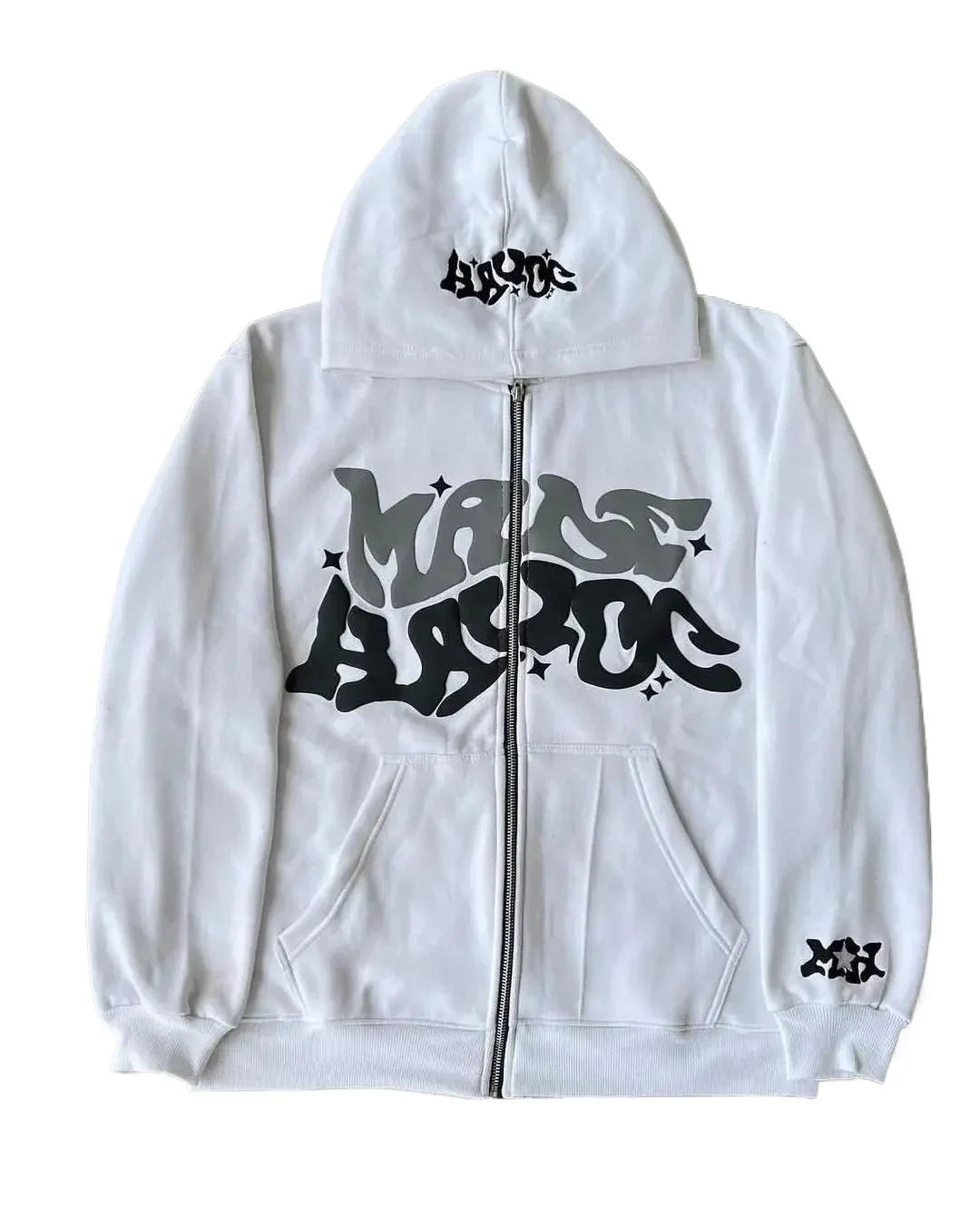 New trendy retro American letter-zippered hooded sweatshirt, unisex millennium-style jacket for autumn and winter