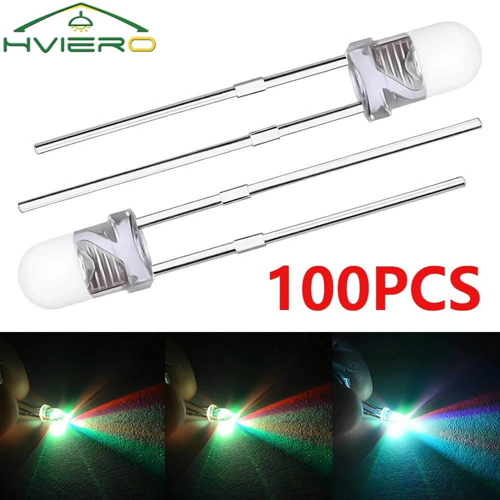 100PCS 3mm Fast Slow RGB Flash Red Blue Yellow Rainbow Multicolor Light Emitting Diode Decoration Billboard Atmosphere LED Lamp