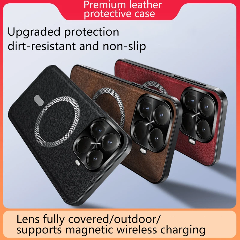 Luxury Leather Texture Magnetic Case for Wireless Charging - Elegant Bumper Cover