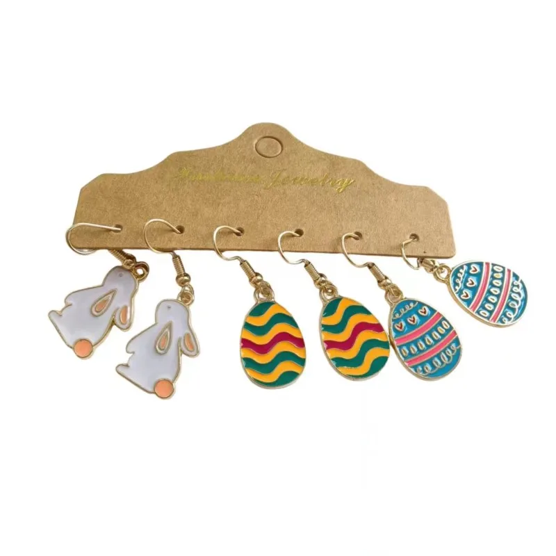 6pcs/set Rabbit Egg Design Dangle Earrings for Women Cute Fashion Cartoon Easter Earrings Party Jewelry Gifts