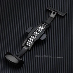 Polished Stainless Steel Butterfly Buckle Watch Clasp Accessory (Black - 22mm)