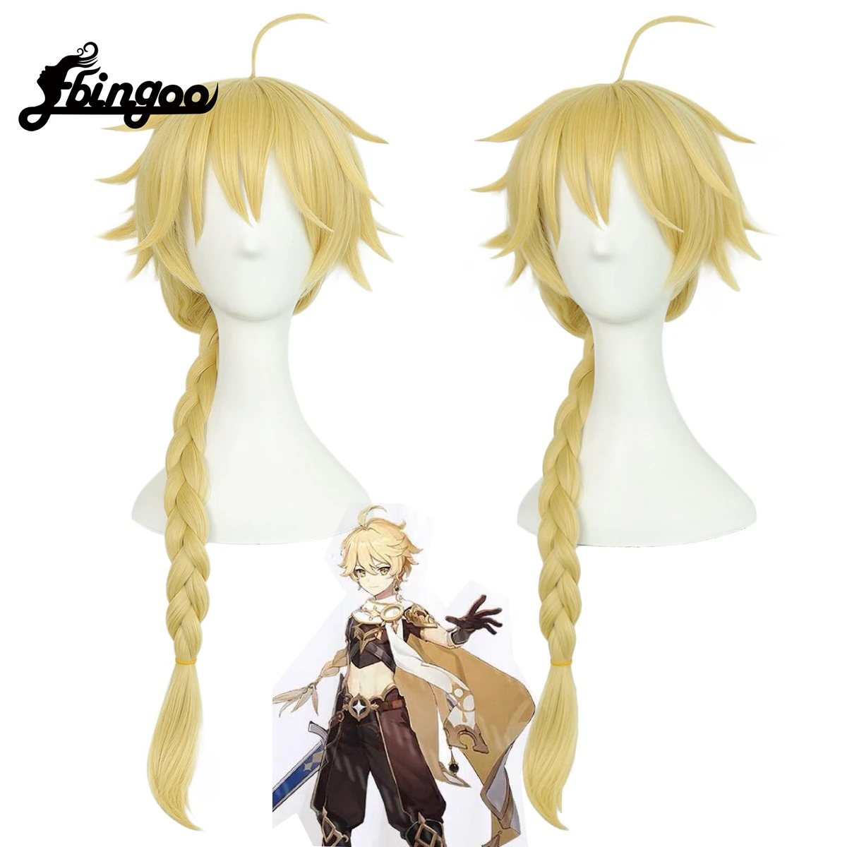 Ebingoo Synthetic Genshin Impact Aether Cosplay Wig Golden Braid Heat Resistant Synthetic Hair Wigs Halloween Party  Anime Wig