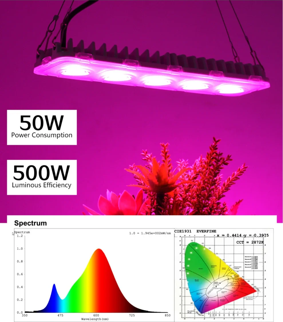 COB LED Grow Light, Full Spectrum 50W Plant Growing Light, Refugium Light Without Noise for Indoor Plants, Seeding, Veg , Flower