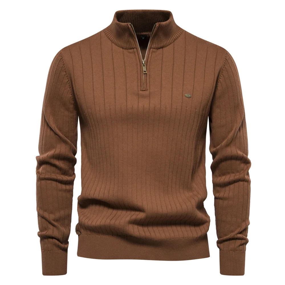 2024 New Autumn and Winter European Size Stand Collar Men's Sweater Half Zipper Solid Color Sweater High Quality Pullover 3