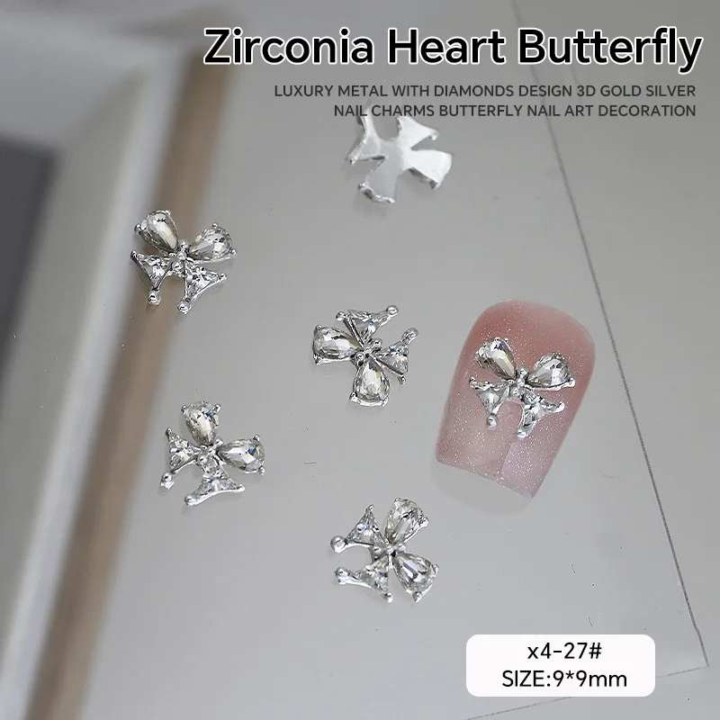 Butterfly and Heart Nail Art Rhinestone Glitter Set - 5 Piece Manicure Decorations Collection