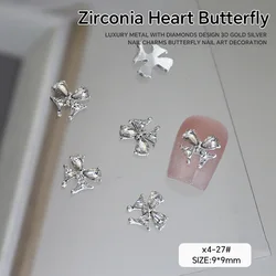 Butterfly and Heart Nail Art Rhinestone Glitter Set - 5 Piece Manicure Decorations Collection (Butterfly White)