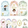 My First Communion Arch Backdrops Cover Flowers God Bless Holy Cross Dove Girl Boy Baptism Baby Shower Decor Arched Background