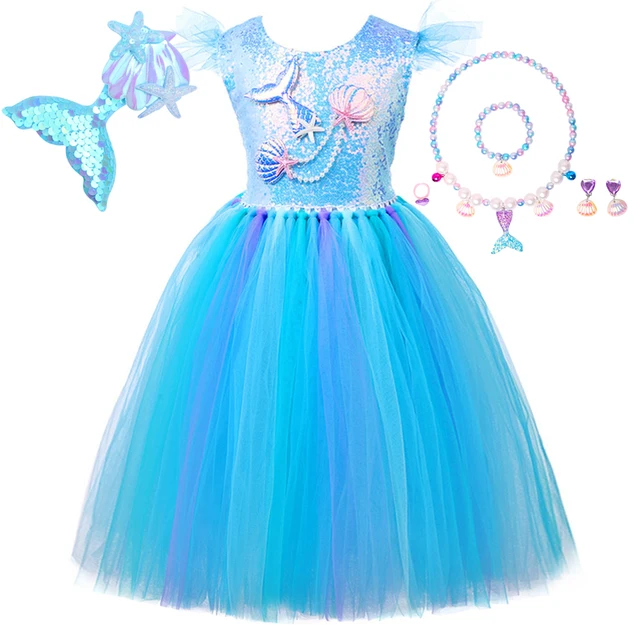 Tema do mar meninas sereia traje sparkly princesa pequena sereia tutu  vestido de aniversário do bebê roupa crianças vestidos de casamento da  menina flor - AliExpress