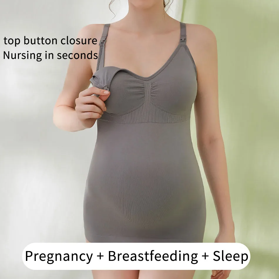 Pregnant Women's Front Open Button Large Cup Long Nursing Vest Postpartum Bottoming Suspender Vest No Need To Wear Bras 2