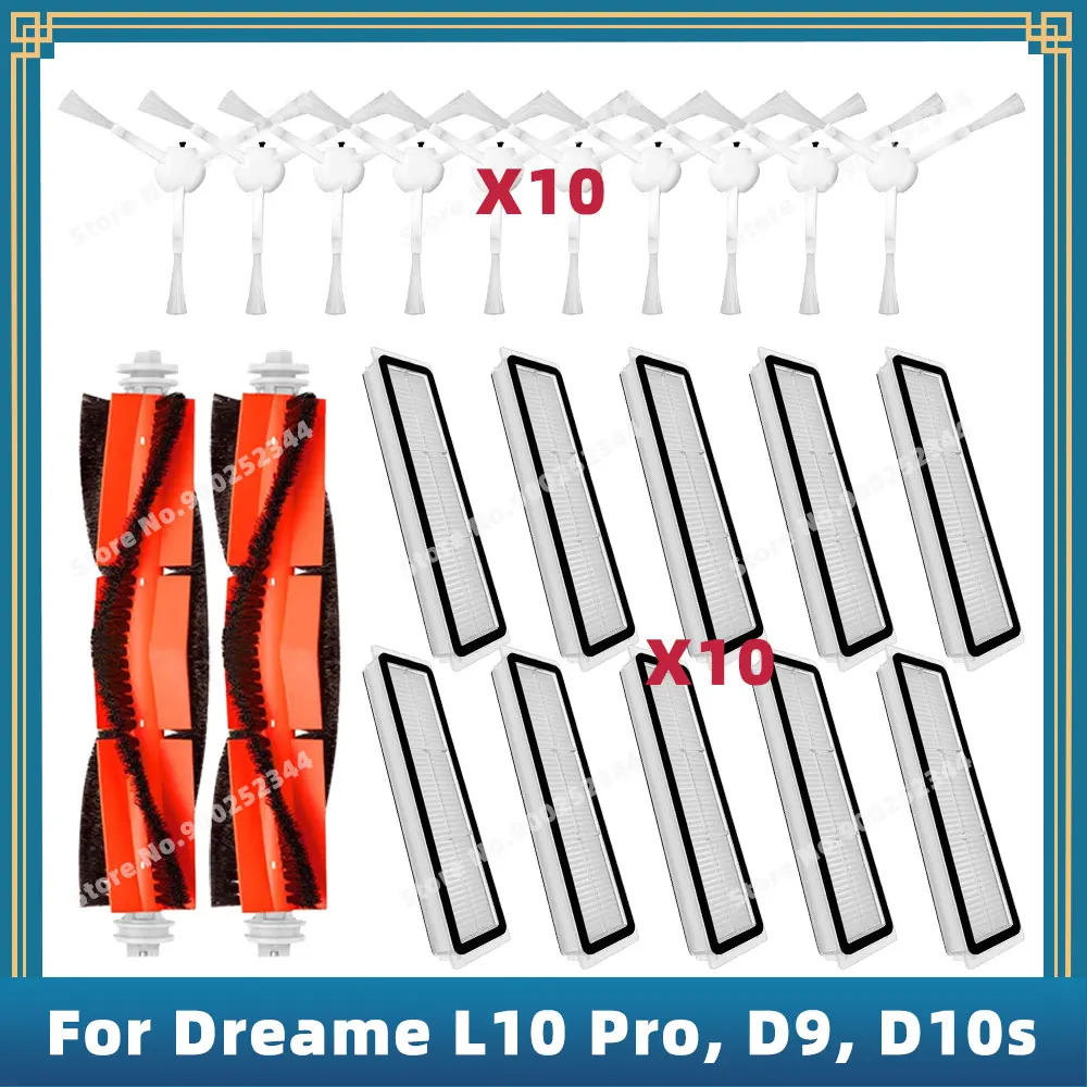 Filtro de Escova do Lado Principal para Dreame Compatível para L10 Pro d9 d9 Max d9 Mistral d9 Pro D10s D10s Pro Peças Sobressalentes Acessórios
