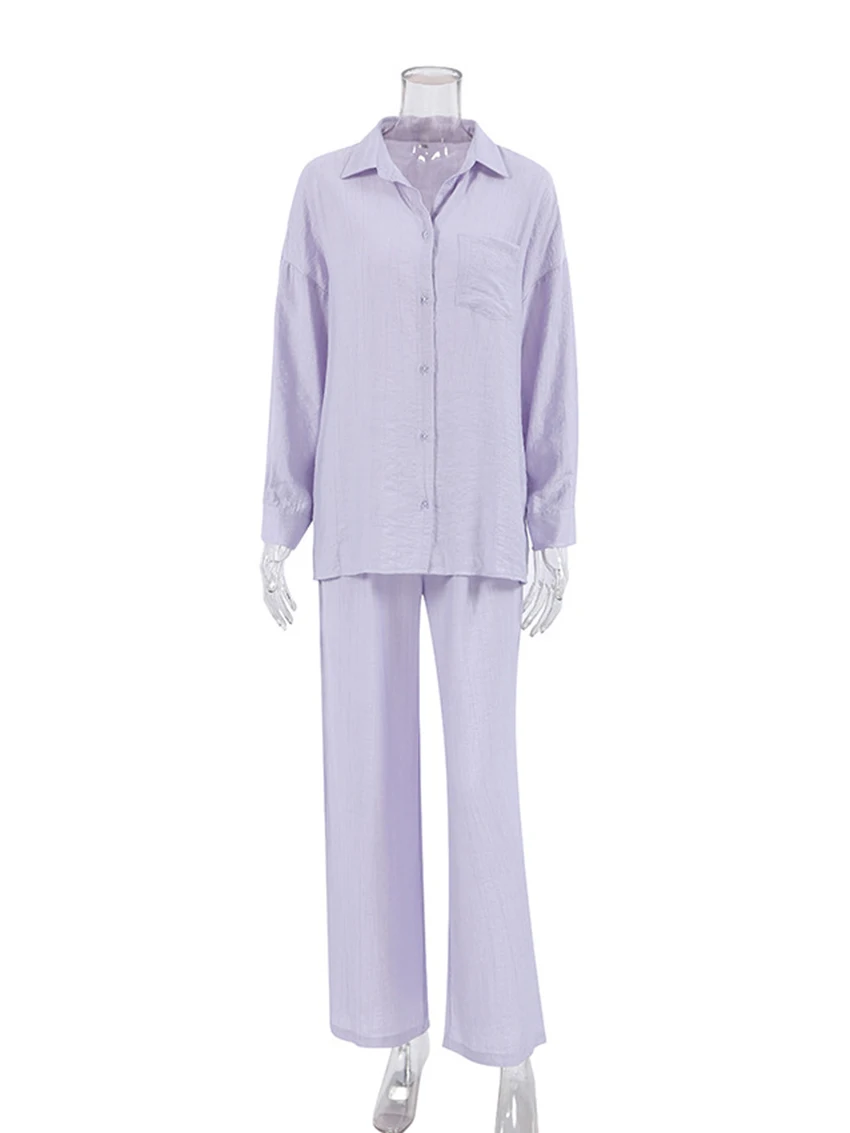 Marthaqiqi New Spring Ladies Nightgowns Set Long Sleeve Sleepwear Turn-Down Collar Nightwear Pants Casual Home Clothes For Women