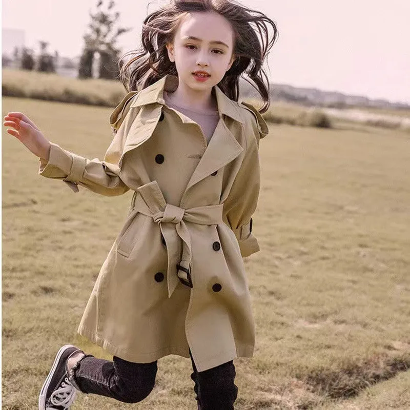 4-12 Years Teen Girls Long Trench Coats New Fashion England Style Windbreaker Jacket For Girls Spring Autumn Children's Clothing kids jacket girls trench coats