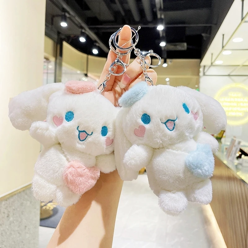 12cm Sanrio Cartoon Anime Keychain Plush Love Purple Blue Pink Toy Cinnamoroll Cute Soft Stuffed Dolls Pendant Kid Birthday Gift anime blue lock rin itoshi 12cm plush dolls toy pendant keychain plushie cosplay a6168 kids gift