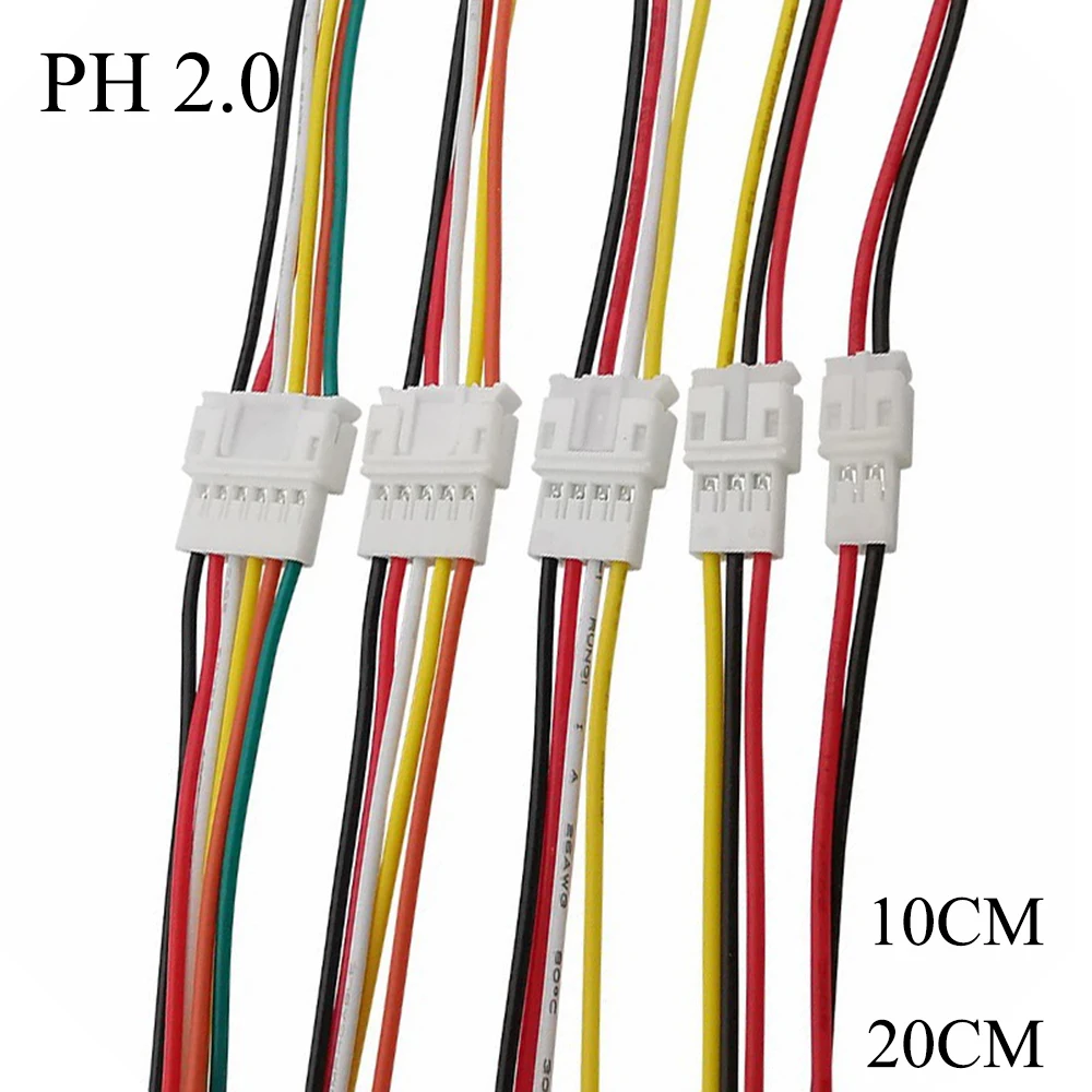 10 Paar Mini Micro JST PH2.0 2p 3p 4p 5p 6-poliger Stecker mit Kabel 26awg 2,0mm 200mm