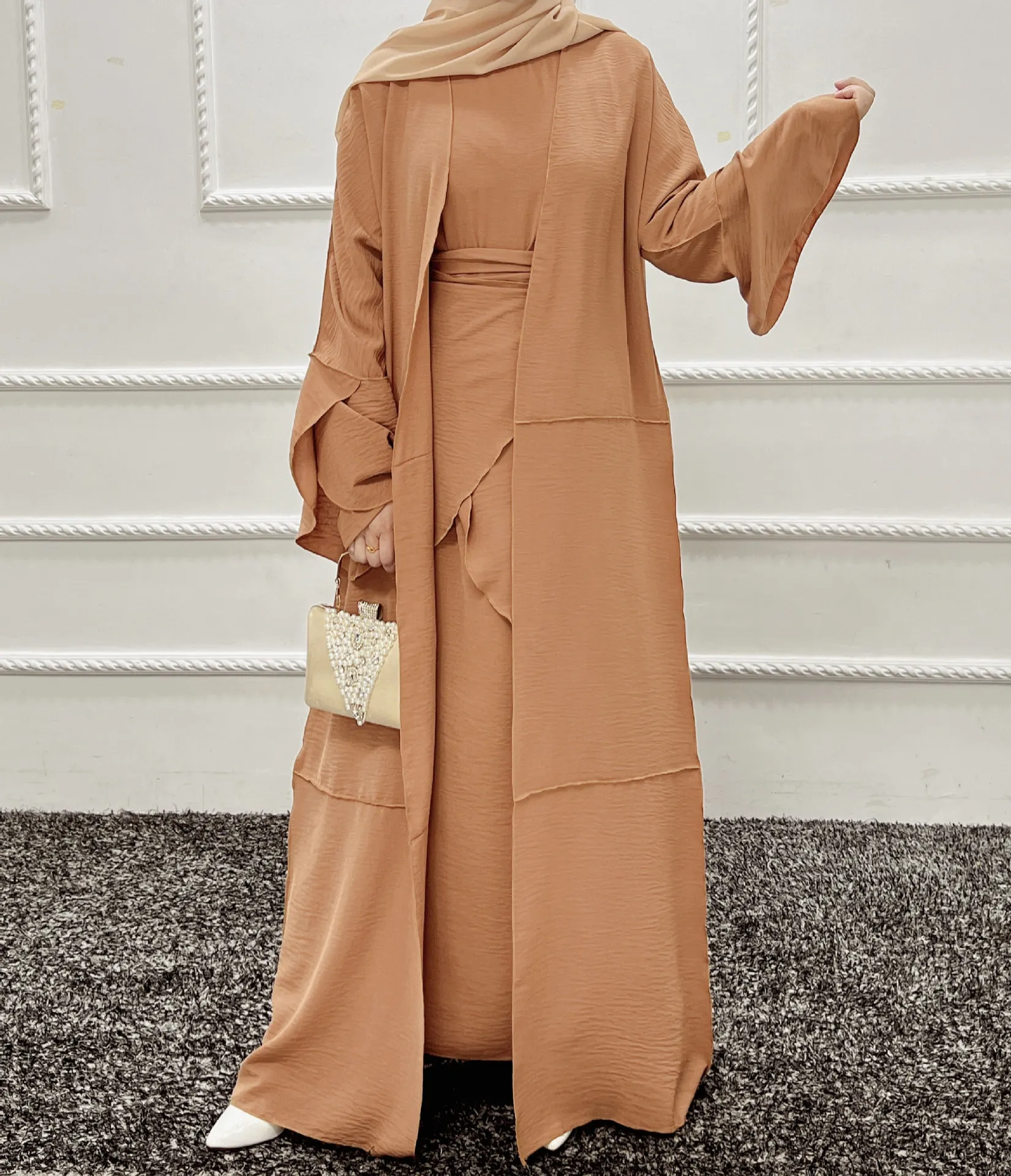 Muslim 3 Piece Abaya Dubai Islam Turkey Bangladesh Sets Hijab Modest Dress Kaftans For Women Robe