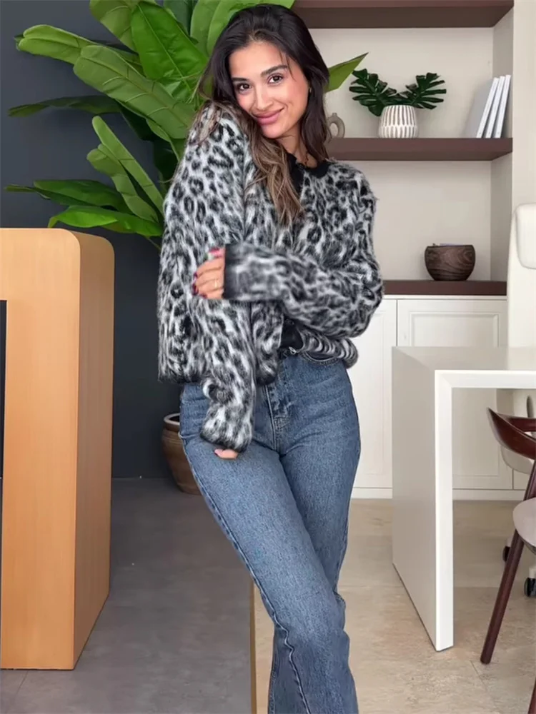 Suéter tipo cárdigan de leopardo para mujer, con estampado de moda en contraste, holgado, de manga larga, para ir al trabajo, cárdigan de otoño para mujer