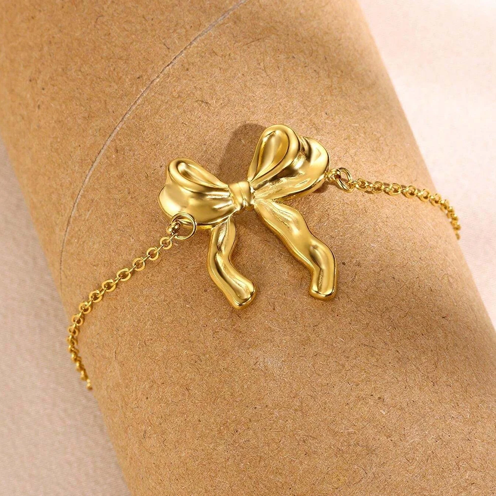 Bow Tie Bracelets For Women Gold Stainless Steel Aesthetic