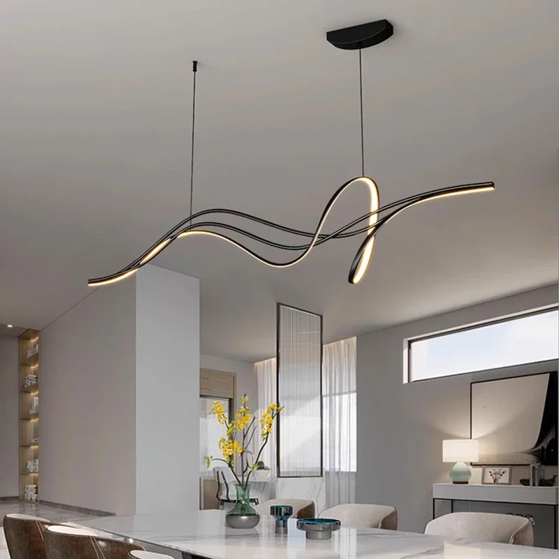 Modern Lines Led Pendant Light for Restaurant Room  Dining Tables Kitchen Bar Counter Black Chandelier Home Decor Light Fixture