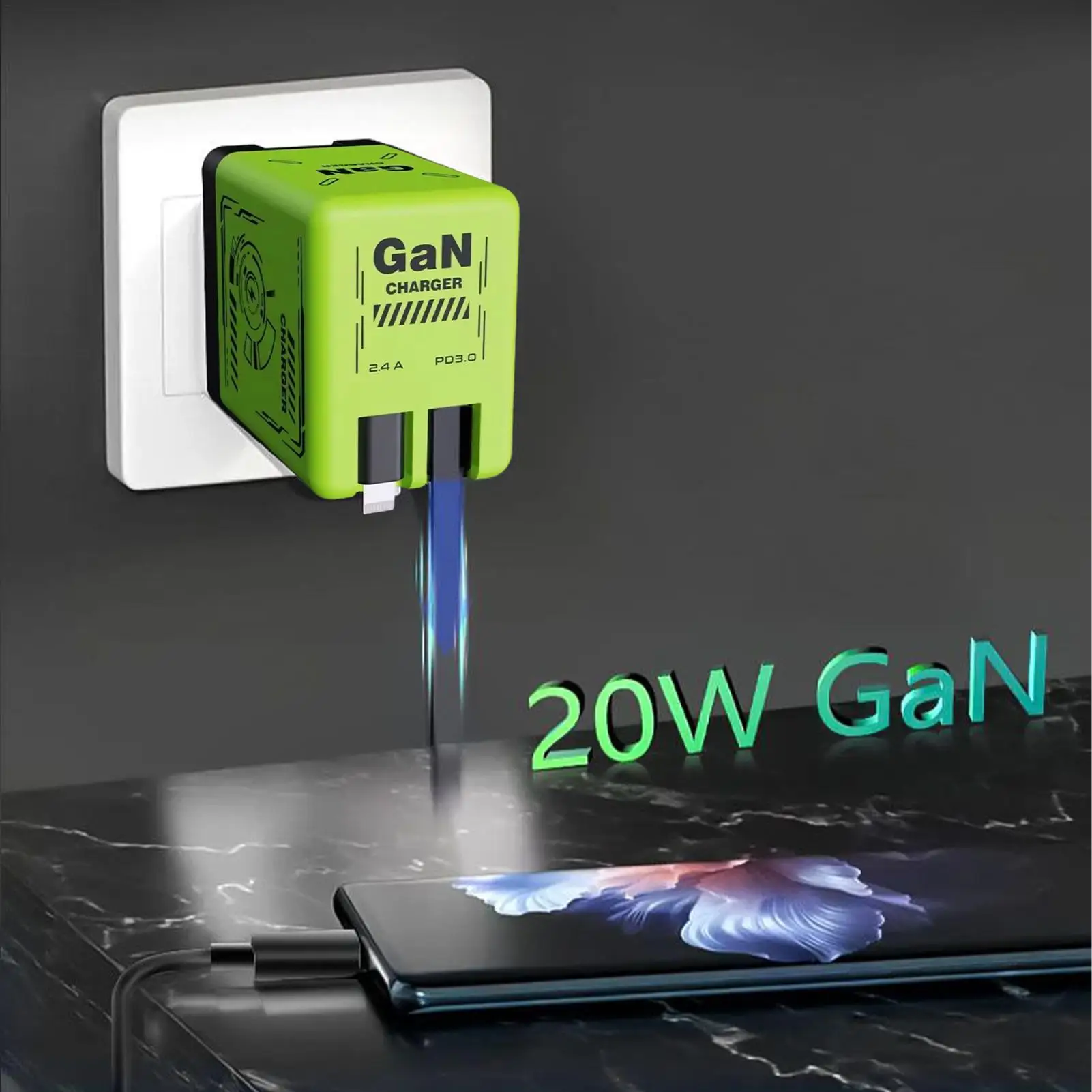 USB C Charger Block Double-Port Fast Charger Adapter Retractable Multiple Outlet for Laptop Devices Phone Computer Travel Home