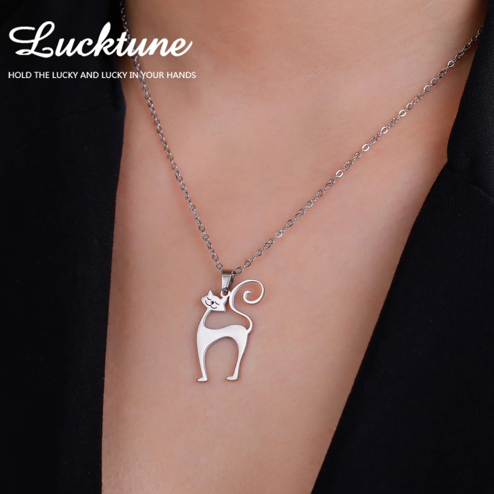 Pendentif Collier Argent Chat Qui Marche - Chaîne Rollo 51cm - Bijou Fantaisie