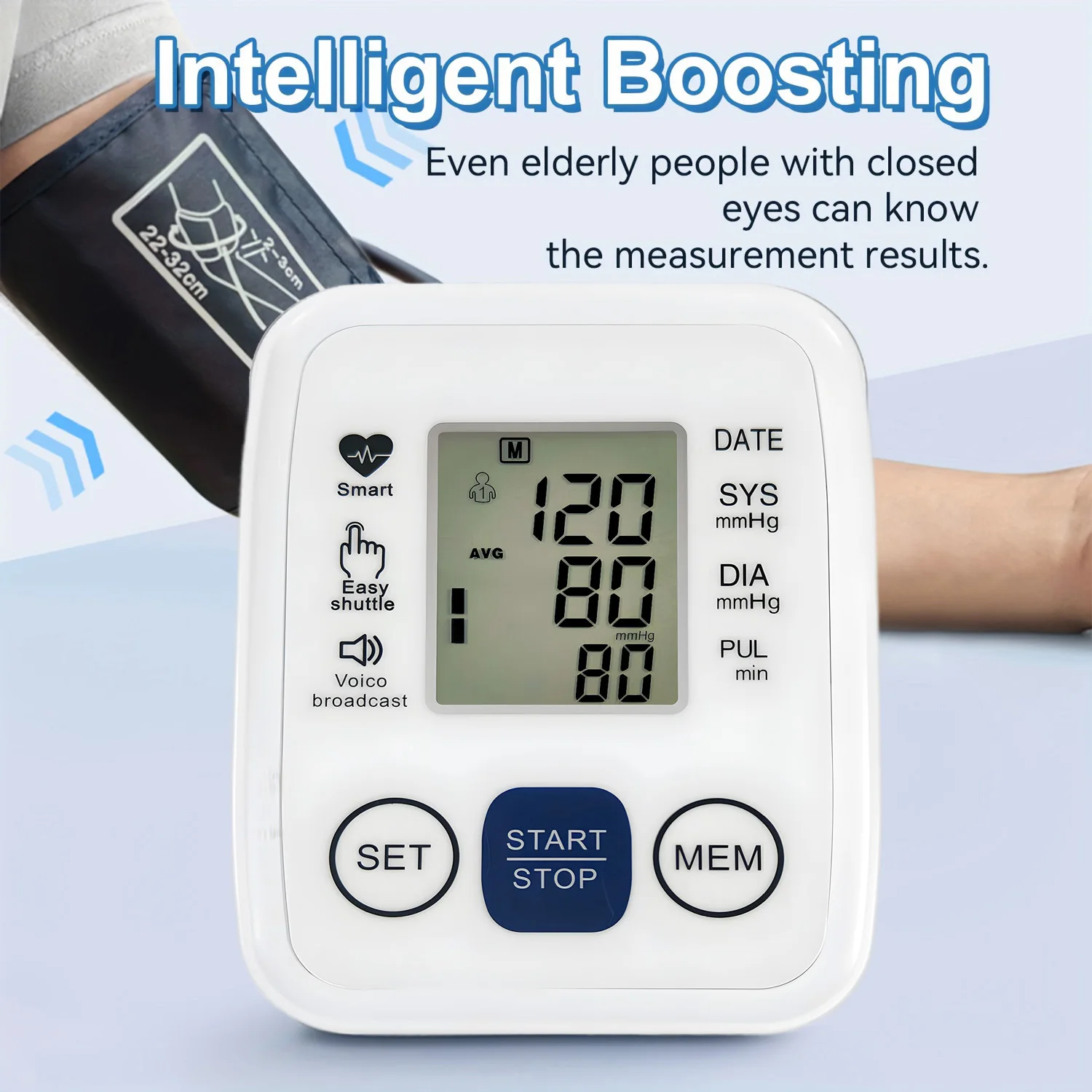 Pulse Sphygmomanometer Digital Blood Pressure Monitor LED Portable Health Heart Rate Meter arm cuff