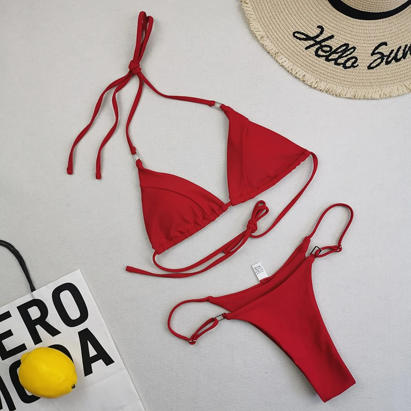 2022 New Sexy Mini Micro Bikinis Halter Swimwear Women Swimsuit Female Low Waist Bikini Set Brazilian Bathing Suit Summer Beach shein bikini sets