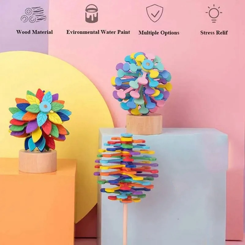 Wooden Spin Lollipop Fidget Toy-Sensory Educational Decompression Toy-Anxiety Stress Relief,A Durable