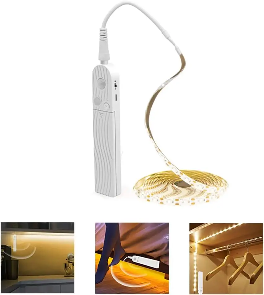 5M Battery Led Strip with PIR Motion Sensor Induction Night Light Tape Under Cabinet Light for Room Wardrobe Indoor Lighting 2