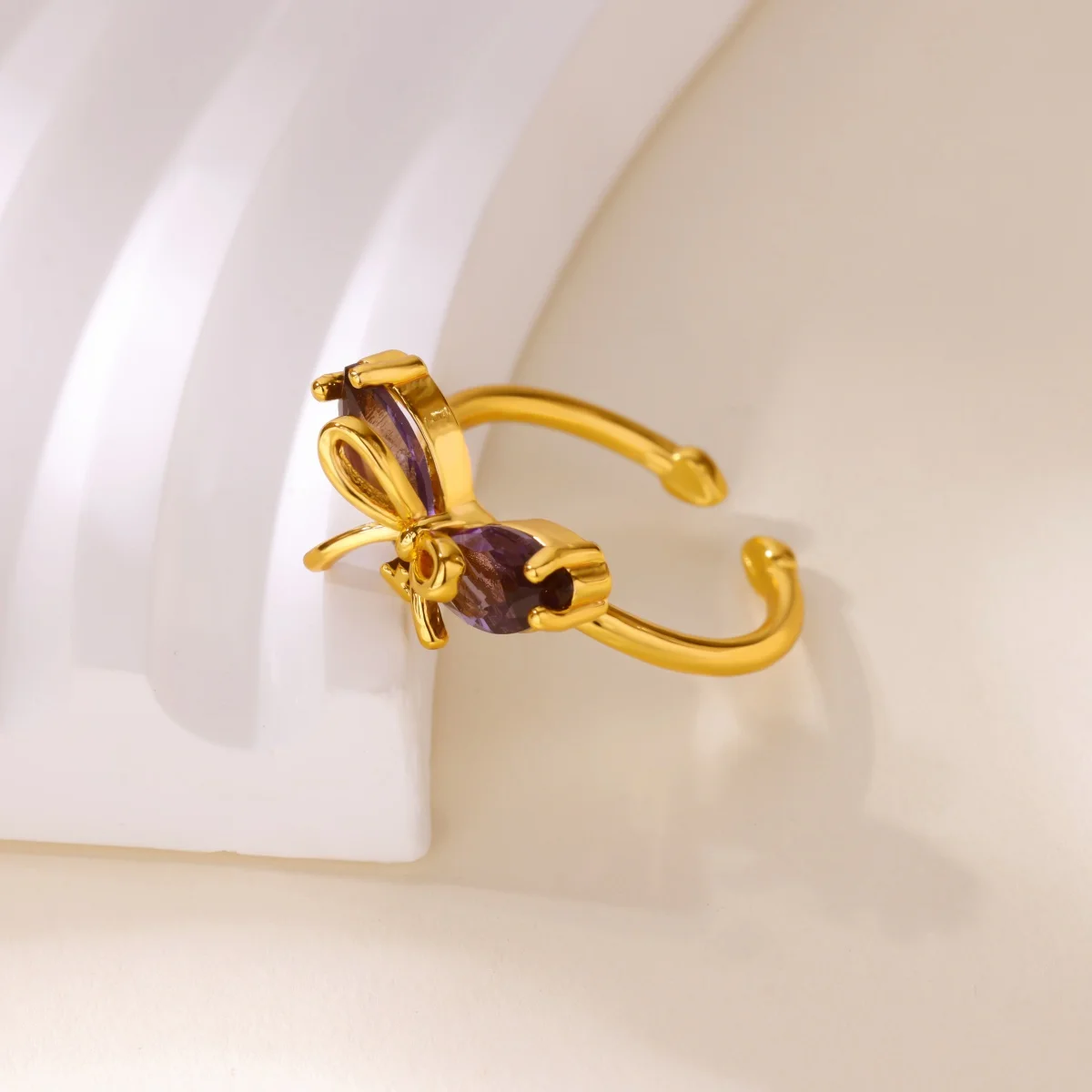 Stainless Steel Rings Romantic Bow Tie Adjustable Zircon Opening Ring For Women