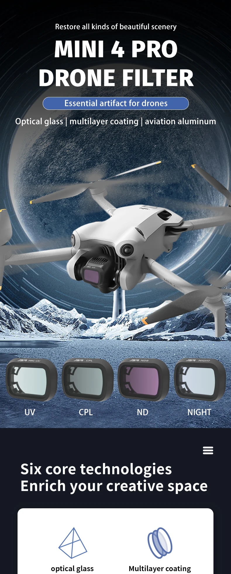 Description Picture 2 of itemFor DJI Mini 4 Pro Lens Filter UV CPL ND Star Night NDPL Polarizer Lenses Set for DJI Mini 4 Pro Drone Filters Kit Accessories