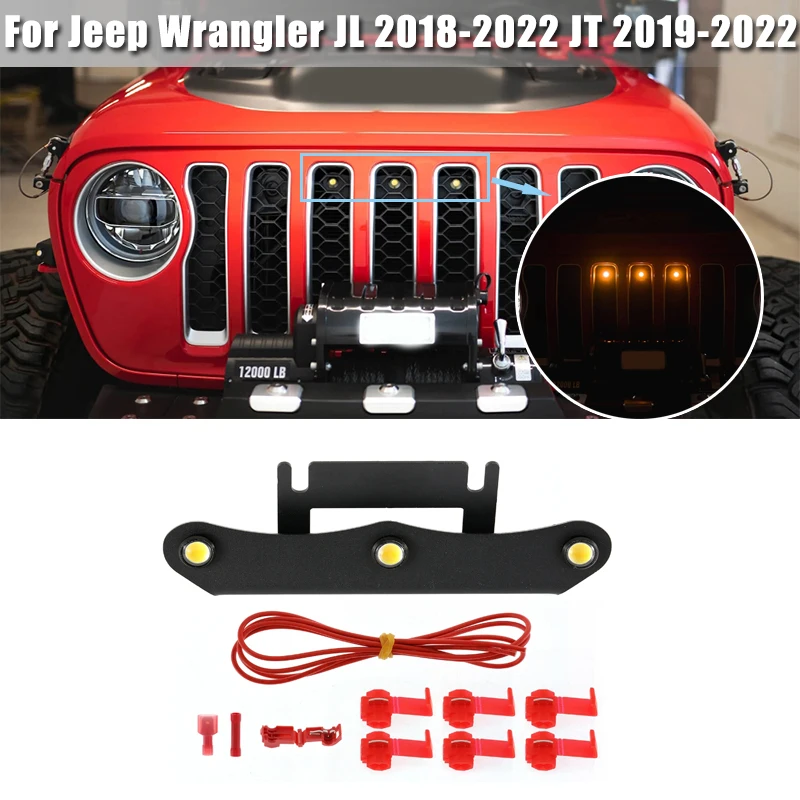 Car Front Grille LED Light Yellow Amber Daytime Running Working Lamp with  Harness for Jeep Wrangler JL 2018 2022 JT 2019 2022| | - AliExpress