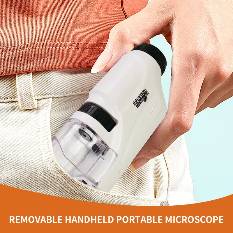 Compact LED Pocket Microscope Kit for Kids' Science Experiments (60-120x Magnification)