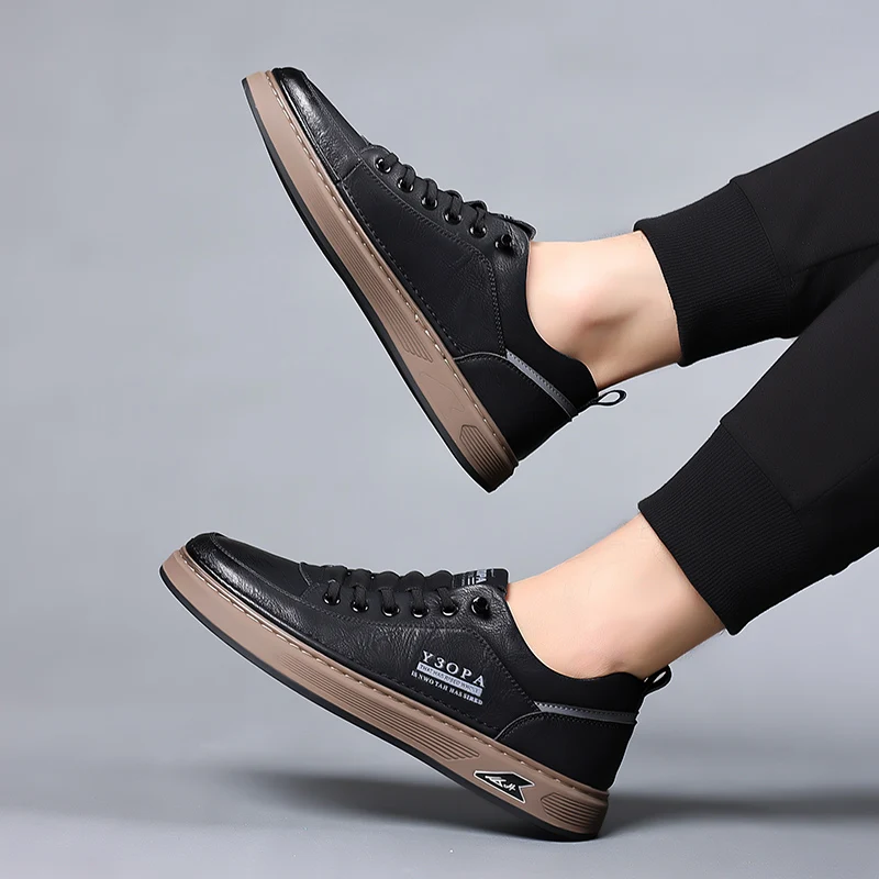 High Quality Skate Shoes Men 2024 Hot Sale Men Casual Walking Shoes Stylish Men's Vulcanize Shoes Genuine Leather Men's Footwear 3