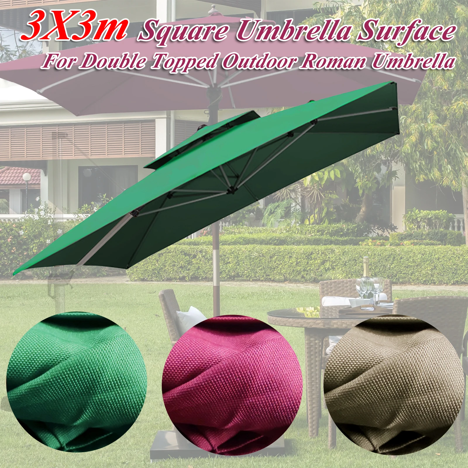 3*3m Square Umbrella Surface Outdoor Roman Umbrella Waterproof UV Protection Sunshade Parasol Fabric